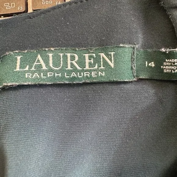 Lauren Ralph Lauren Women Jonni Faux Leather Trim Gathered Sheath Dress Size 14 - Picture 4 of 5